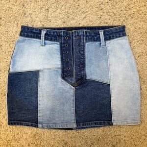 AFRM x REVOLVE Benji Skirt in Vintage Blue Wash Patchwork Denim - Size 4 or 27